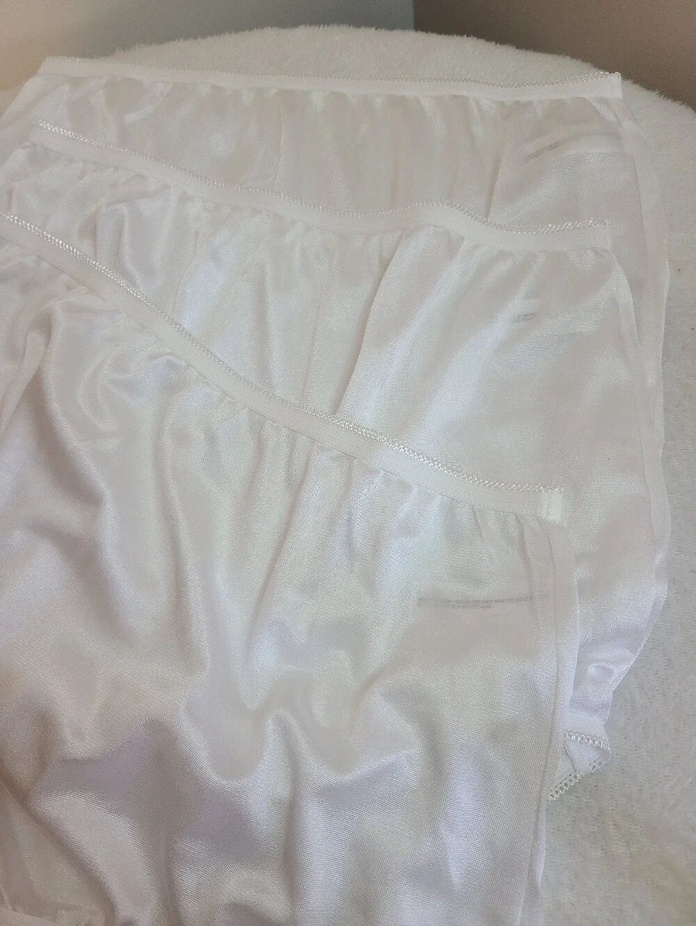 New VTG Underscore 3pk Silky Nylon Full Cut Granny Brief Panties Size Lg White